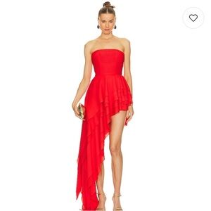NWT Bronx and Banco Tulum Shirred Ruffle Corset Strapless Mini Maxi Dress Red
